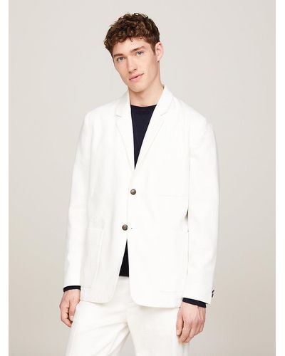 Tommy Hilfiger Single Breasted Unconstructed Regular Fit Blazer - White