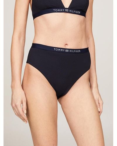 Tommy Hilfiger Tonal Logo High Rise Cheeky Bikini Bottoms - Blue