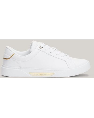 Tommy Hilfiger Metallic Trim Leather Court Trainers - White