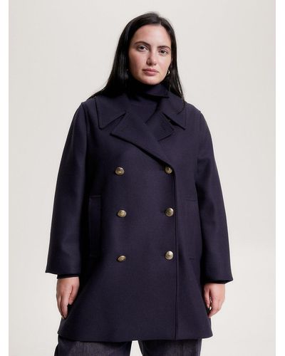 Tommy Hilfiger Curve Prep Double Breasted Peacoat - Blue