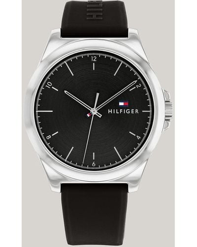 Tommy Hilfiger Stainless Steel Black Silicone Strap Watch
