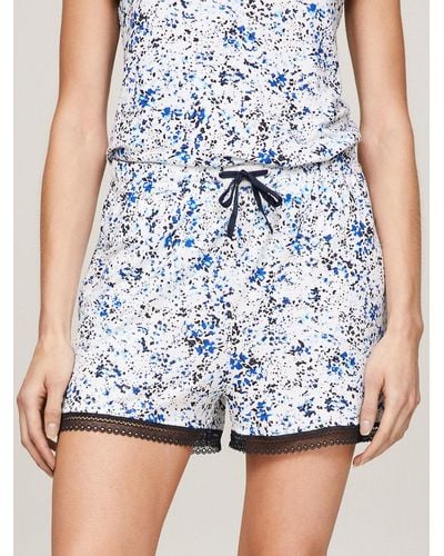 Tommy Hilfiger Floral Lace Trim Print Pyjama Shorts - Blue