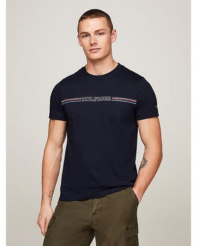 Tommy Hilfiger Slim Fit T-shirt Met Ronde Hals En Logo - Blauw
