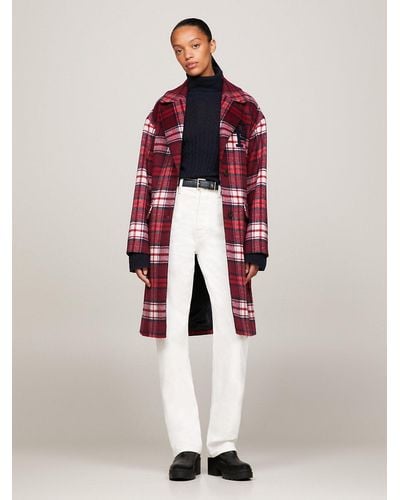 Tommy Hilfiger Th Monogram Tartan Relaxed Coat - White