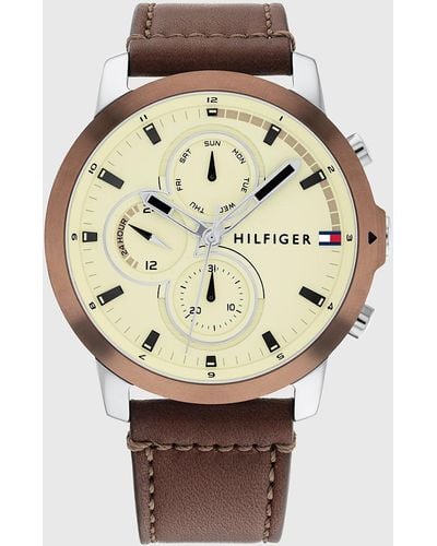 Tommy Hilfiger Brown Leather Strap Sub-counter Watch - Natural