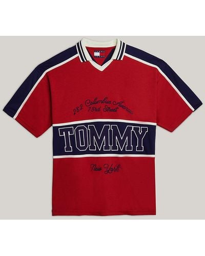 Tommy Hilfiger Polo mixte colour-block à logo - Rouge