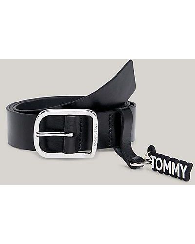 Tommy Hilfiger Cinturón de piel con adorno de Tommy - Negro