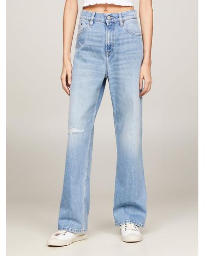 Tommy Hilfiger Betsy Mid Rise Wide Leg Distressed Jeans - Blue