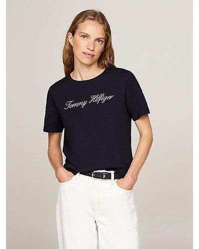 Tommy Hilfiger T-Shirt mit Script-Logo - Blau