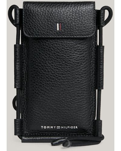 Tommy Hilfiger Pochette pour téléphone en cuir à logo - Noir