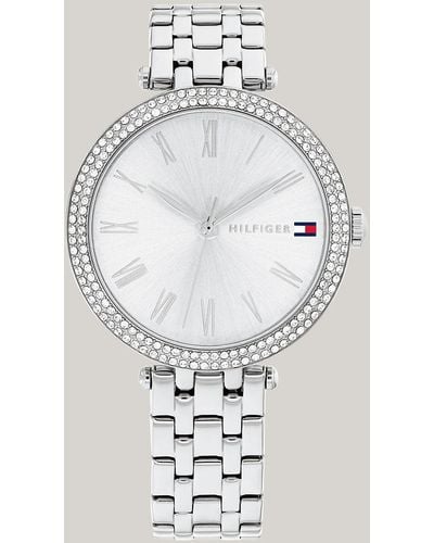 Tommy Hilfiger Silver-tone Dial Stainless Steel Crystal-embellished Watch - White