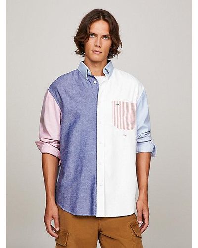 Tommy Hilfiger Camisa Oxford Premium con diseño color block y corte regular - Blanco