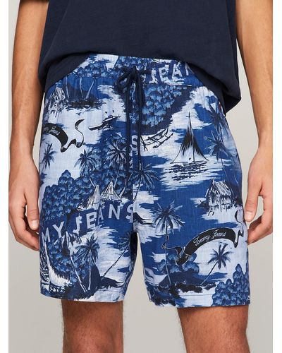 Tommy Hilfiger Hawaiian Print Beach Shorts - Blue