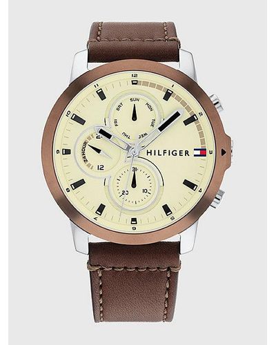 Tommy Hilfiger Horloge Met Bruine Leren Band - Metallic