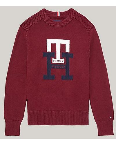 Tommy Hilfiger Adaptive TH Monogram Rundhals-Sweatshirt - Rot