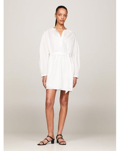 Tommy Hilfiger Voile Long Sleeve Belted Mini Dress - White