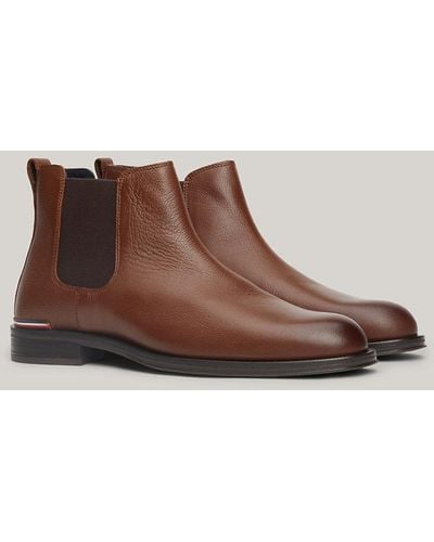 Tommy Hilfiger Signature Leather Chelsea Boots - Brown