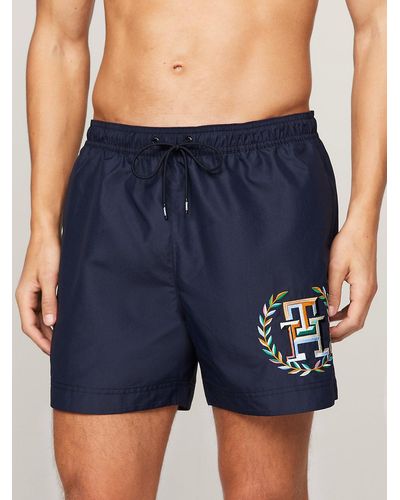 Tommy Hilfiger Th Monogram Mid Length Swim Shorts - Blue