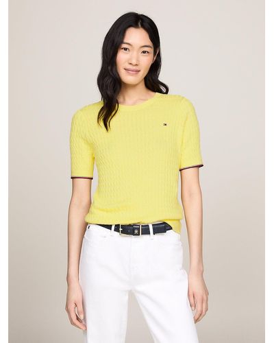Tommy Hilfiger Cable Knit Short Sleeve Jumper - Yellow