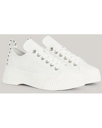 Tommy Hilfiger Leren Sneaker Met Plateauzool - Naturel