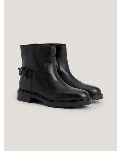 Tommy Hilfiger Lage Leren Biker Boot - Zwart