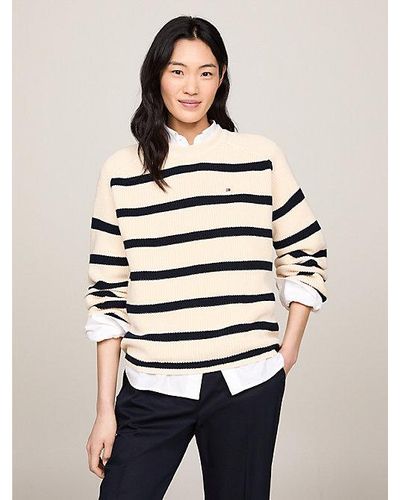 Tommy Hilfiger Relaxed Fit Trui In Tricotsteek - Naturel