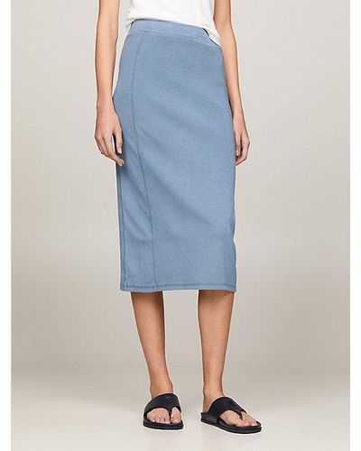 Tommy Hilfiger Garment-dyed Midi-kokerrok Met Ribtextuur - Blauw