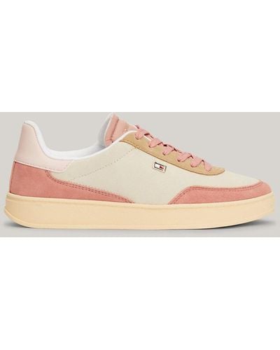 Tommy Hilfiger Heritage Suede Colour-blocked Court Trainers - Pink