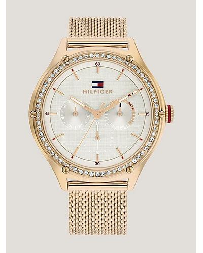 Tommy Hilfiger Reloj chapado en oro rosa con cristales - Metálico