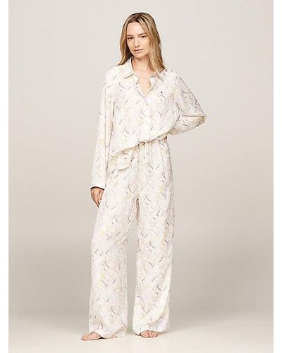 Tommy Hilfiger Th Monogram Pyjamaset Met Overhemd En Broek - Naturel