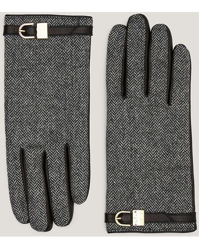 Tommy Hilfiger Leather Herringbone Gloves - Black