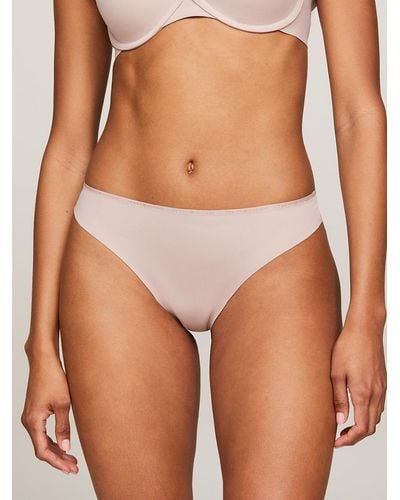 Tommy Hilfiger Essential Invisible Tonal Logo Thong - Natural