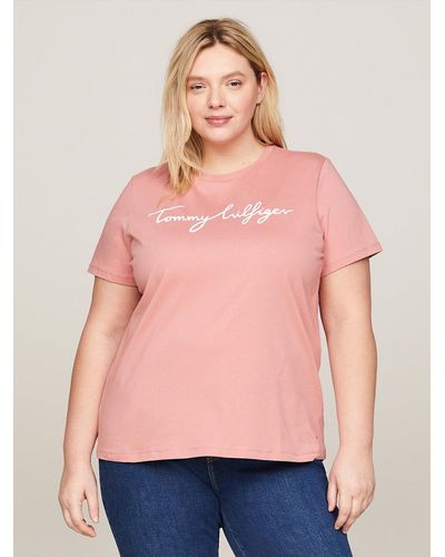 Tommy Hilfiger T-shirt coupe standard Curve à logo signature - Rose