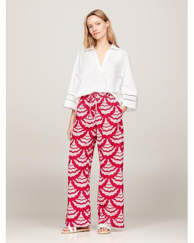 Tommy Hilfiger Scallop Print Drawstring Straight Trousers - Red