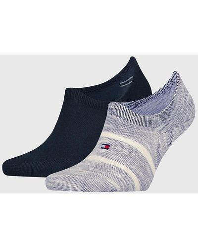 Tommy Hilfiger Lot de 2 paires de chaussettes invisibles à drapeau - Bleu
