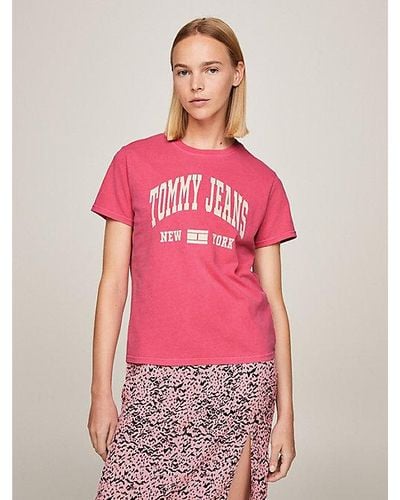 Tommy Hilfiger Jersey T-shirt Met Varsity-logo - Roze