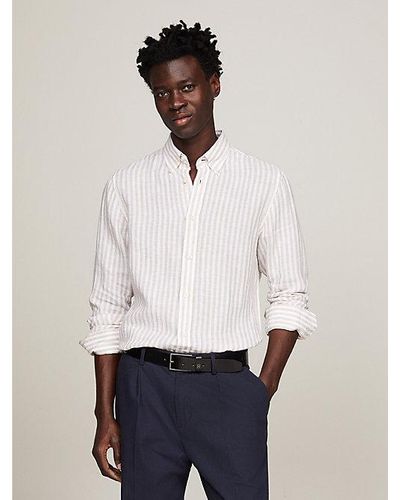 Tommy Hilfiger Camisa de rayas en lino con corte regular - Blanco