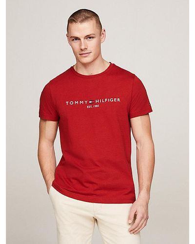 Tommy Hilfiger Slim Fit T-shirt Met Geborduurd Logo - Rood