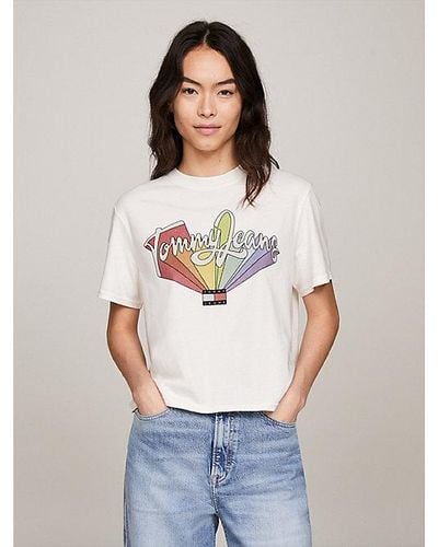 Tommy Hilfiger Camiseta holgada con logo de arcoíris - Blanco
