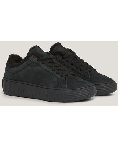 Tommy Hilfiger Leather Warm Lined Embossed Trainers - Black