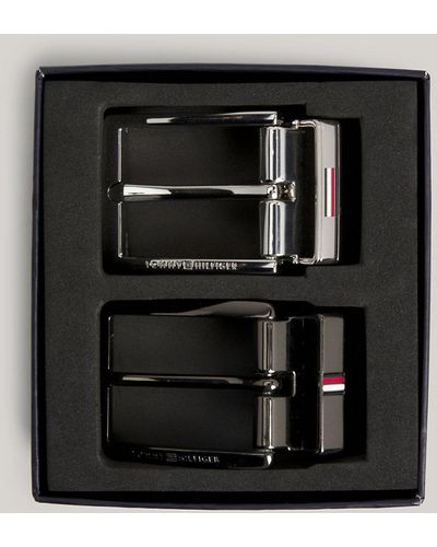 Tommy Hilfiger Double Buckle Leather Belt Gift Set - Black