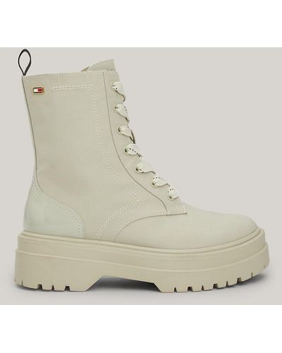 Tommy Hilfiger Enamel Flag Lace Up Cleat Boots - Natural