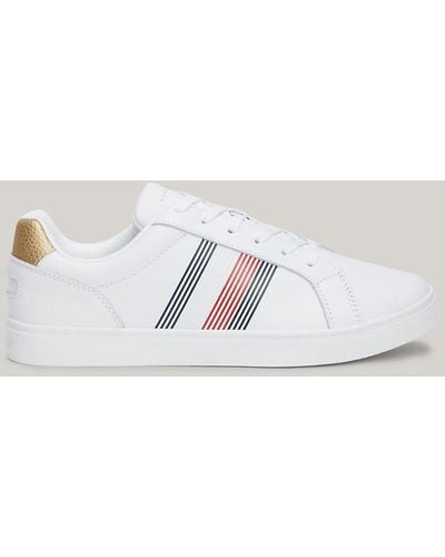 Tommy Hilfiger Global Stripe Topstitch Leather Trainers - White