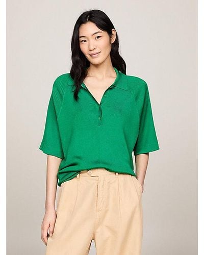 Tommy Hilfiger Oversized Polotrui Met Ribtextuur - Groen