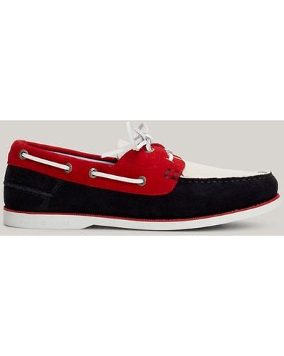 Tommy Hilfiger Chaussures bateau en daim colour-block - Rouge
