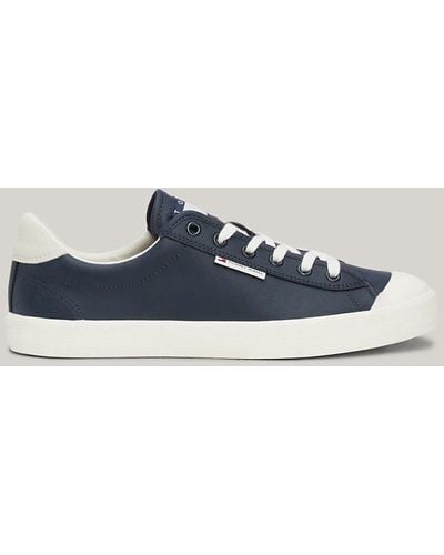 Tommy Hilfiger Logo Bumper Sole Leather Trainers - Blue