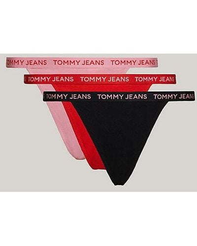Tommy Hilfiger Pack de 3 tangas Essential con inscripción - Rojo