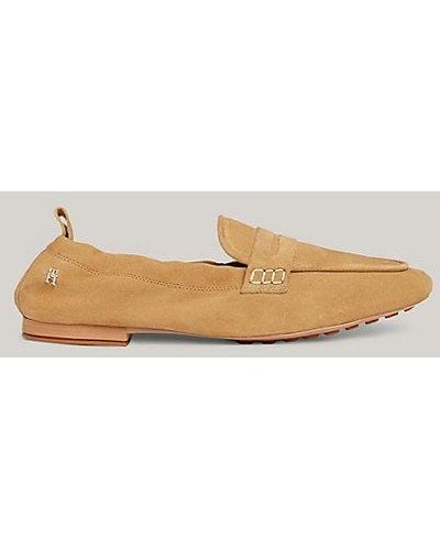 Tommy Hilfiger Suède Mocassin-loafer Met Halve Profielzool - Naturel