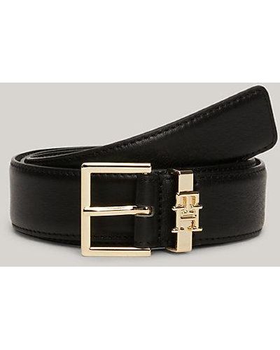 Tommy Hilfiger Leren Riem Met Vierkante Gesp En Th-monogram - Zwart