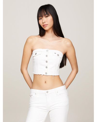 Tommy Hilfiger Denim Fitted Cropped Bustier Top - Natural